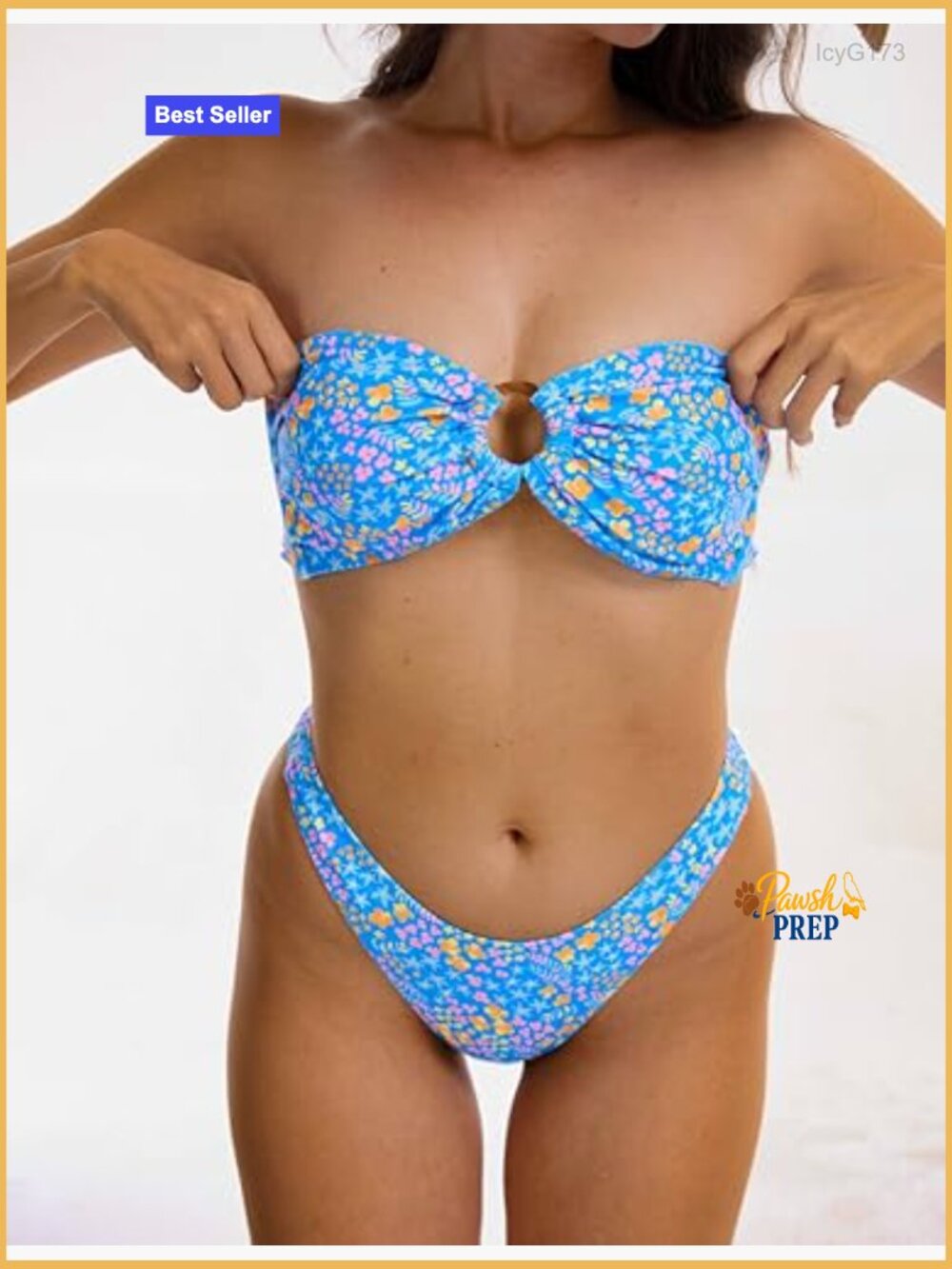 Floral Printed Bandeau Thong Cheeky Bikini Set High Cut Tie Side - Picture 3 of 7